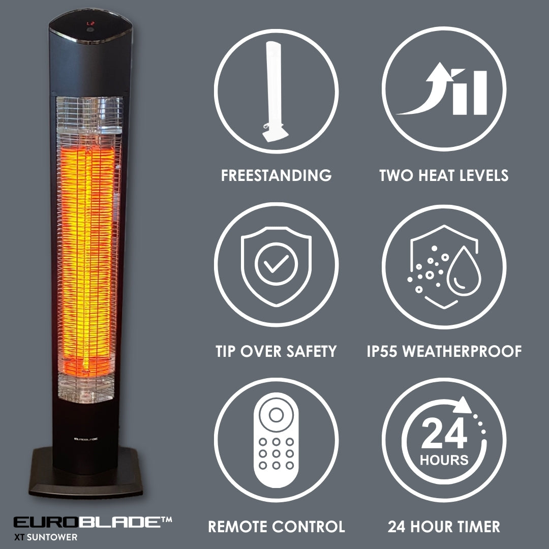 4 Pack Euroblade™ XT Series IP55 SUNTOWER 2000W Portable Carbon Infrared Heater